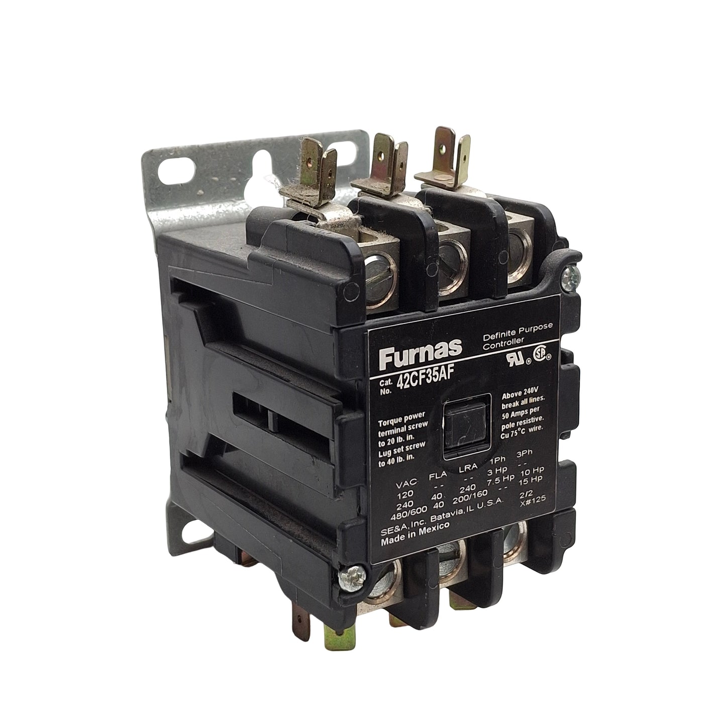 Used Furnas 42CF35AF DIN Rail Contactor, 3-Pole, 40A 600VAC, 110/120VAC Coil