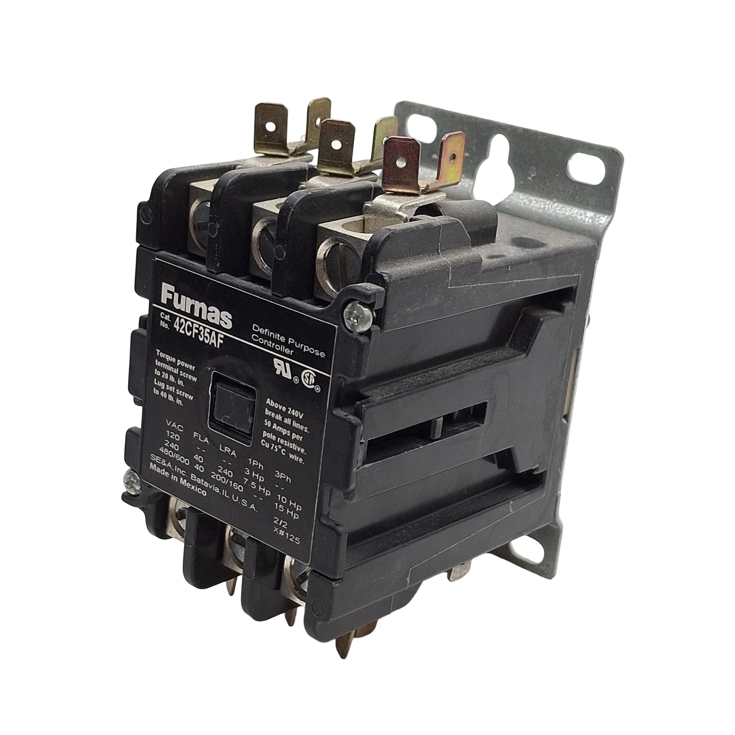 Used Furnas 42CF35AF DIN Rail Contactor, 3-Pole, 40A 600VAC, 110/120VAC Coil