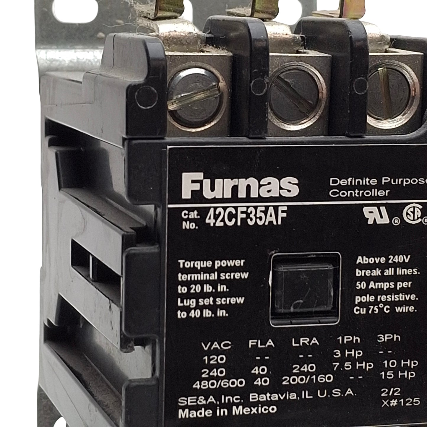 Used Furnas 42CF35AF DIN Rail Contactor, 3-Pole, 40A 600VAC, 110/120VAC Coil