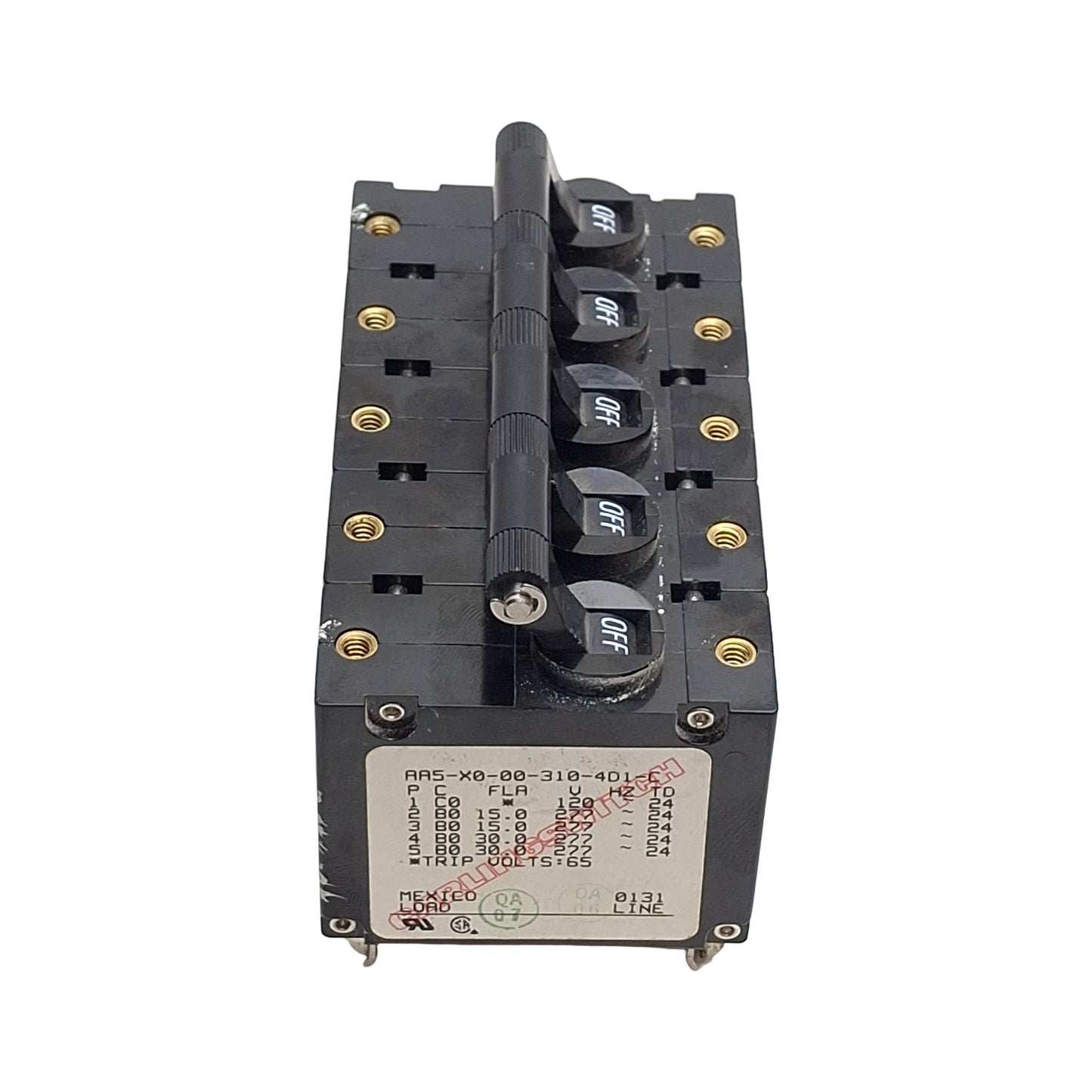 Used Carling AA5-X0-00-310-4D1-C Circuit Breaker , 5-Pole, 277VAC/80VDC, 10 Amps
