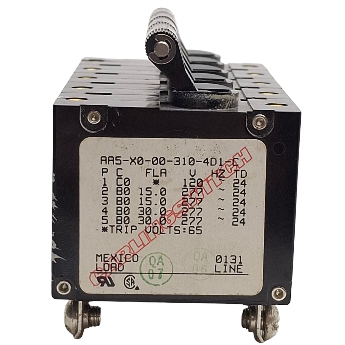 Used Carling AA5-X0-00-310-4D1-C Circuit Breaker , 5-Pole, 277VAC/80VDC, 10 Amps