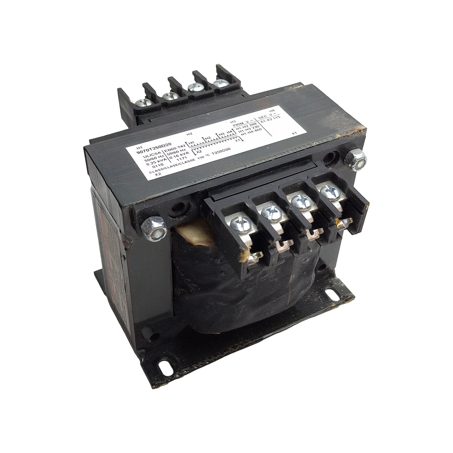 Used Square D 9070T250D20 Control Transformer 208/230/460VAC Pri, 115VAC 2nd, 250VA