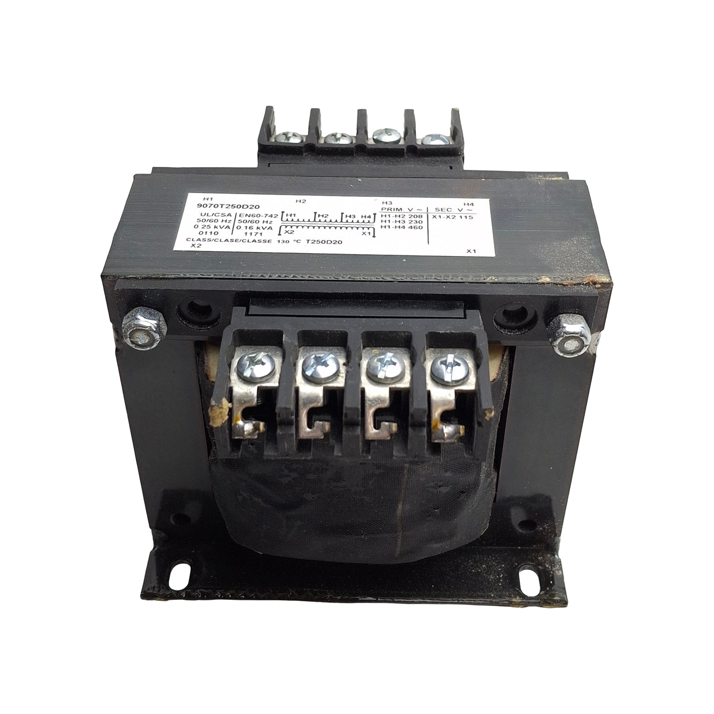 Used Square D 9070T250D20 Control Transformer 208/230/460VAC Pri, 115VAC 2nd, 250VA