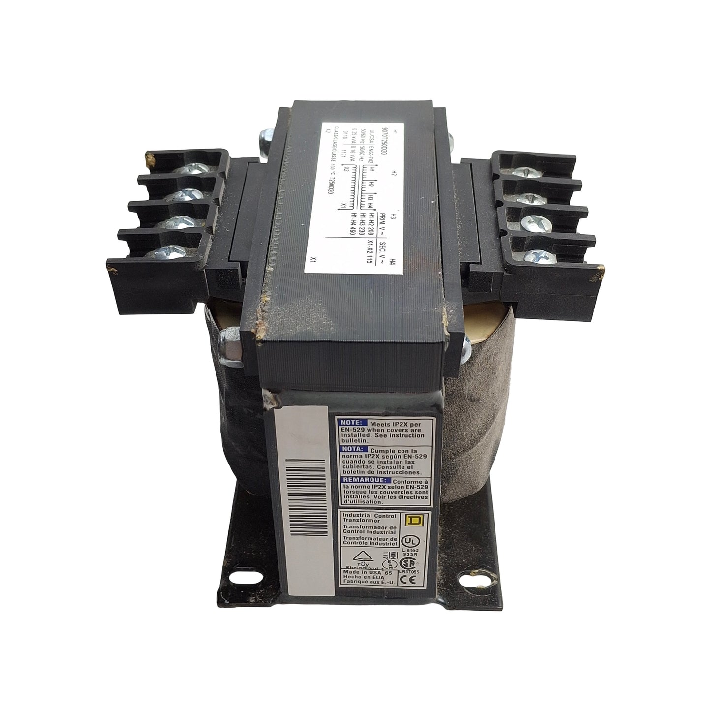 Used Square D 9070T250D20 Control Transformer 208/230/460VAC Pri, 115VAC 2nd, 250VA