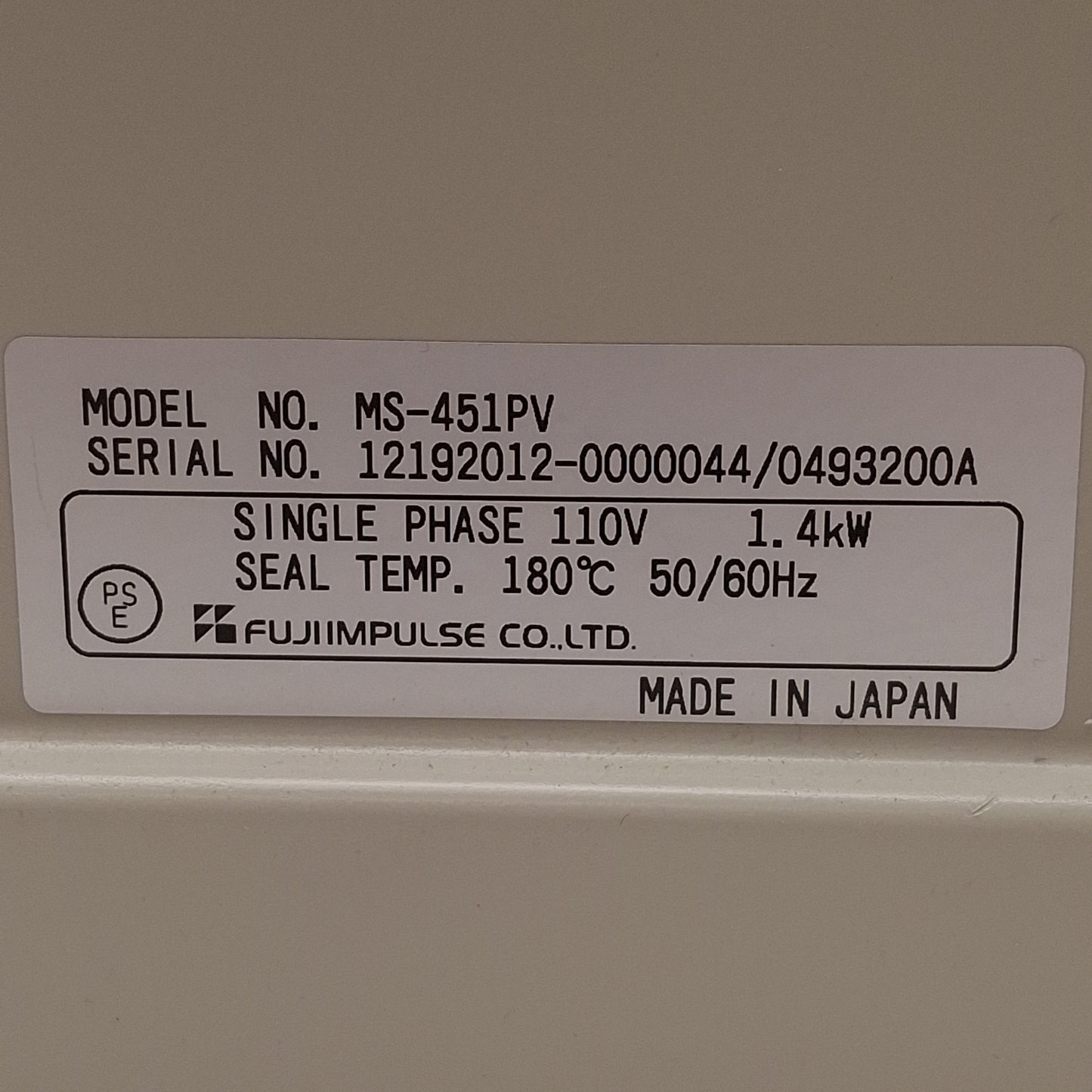Used Van Der Stahl MS-451PV Medical Pouch Sealer, 10 x 450mm Seal, 140-400°F, 110VAC