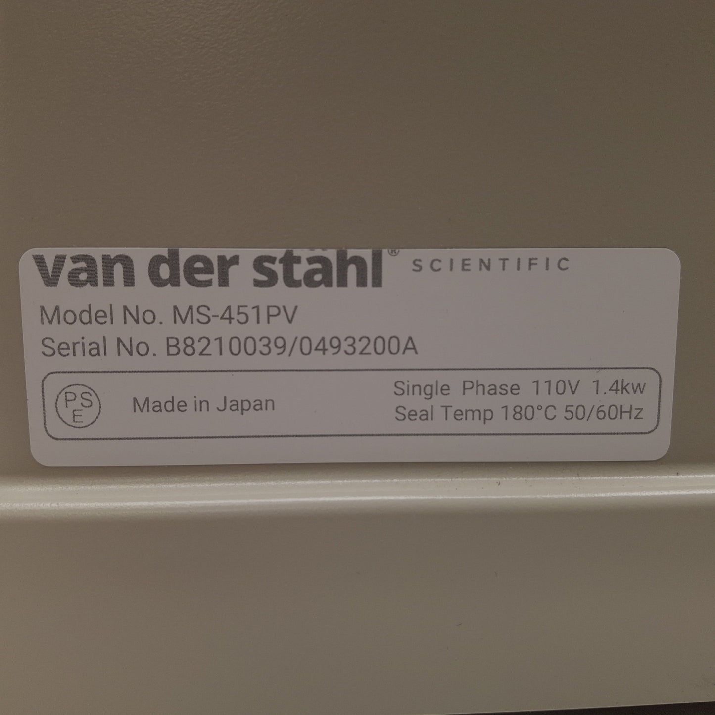Used Van Der Stahl MS-451PV Medical Pouch Sealer 10mm x 450mm Seal, 140-400°F, 110VAC