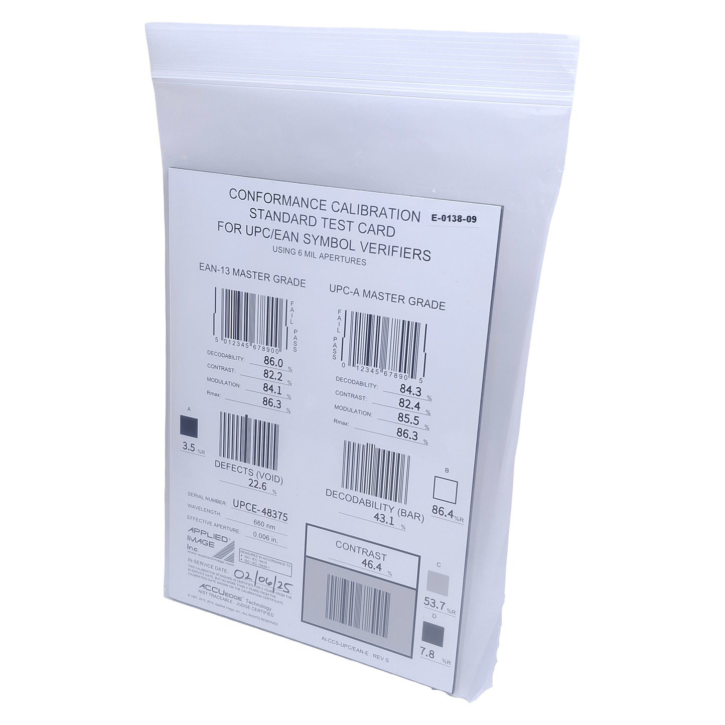 Used Omron 98-CAL020 Microscan Conformance Calibration Standard Test Card For LVS-95