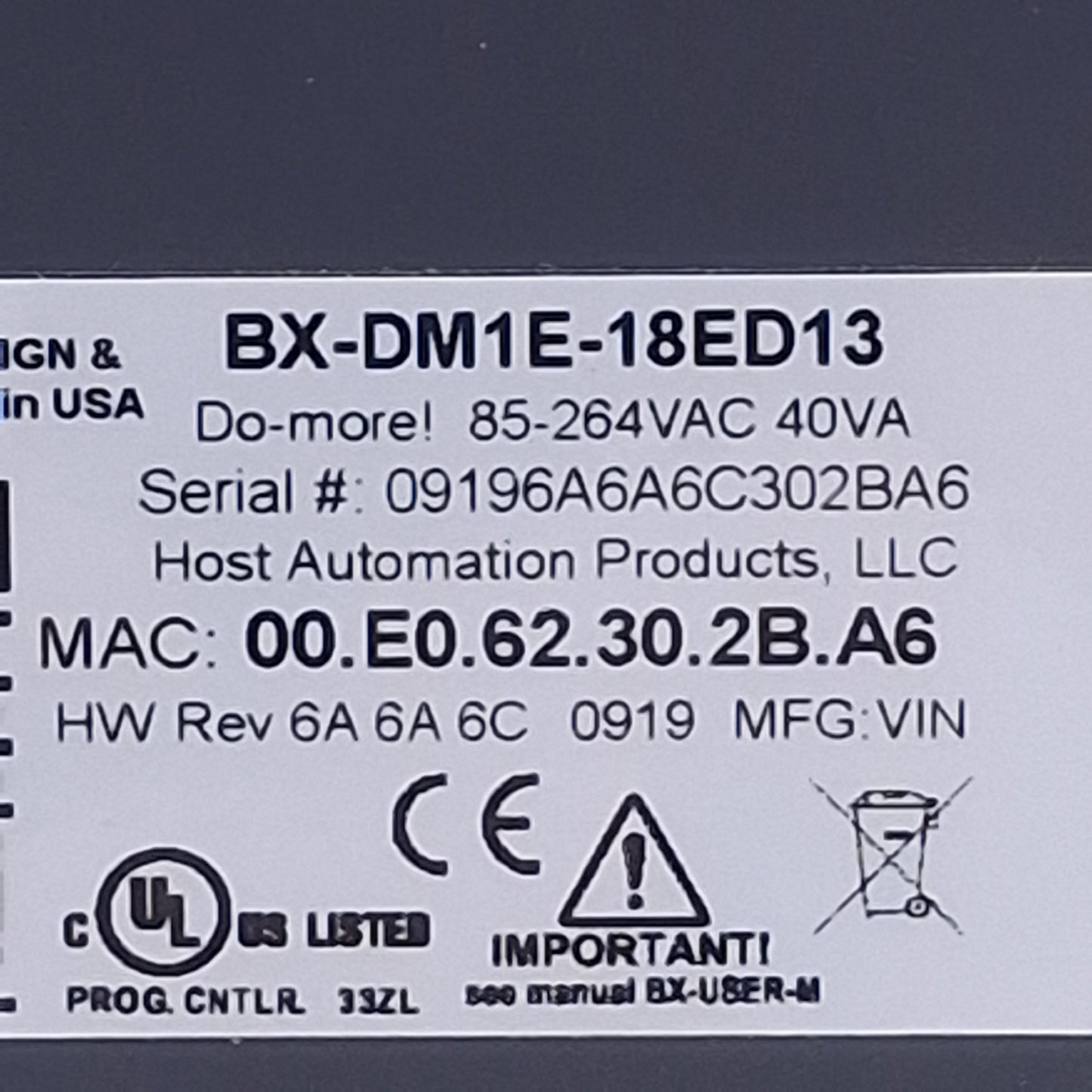 Used Automation Direct BX-DM1E-18ED13 BRX Programmable Controller, 120-240VAC