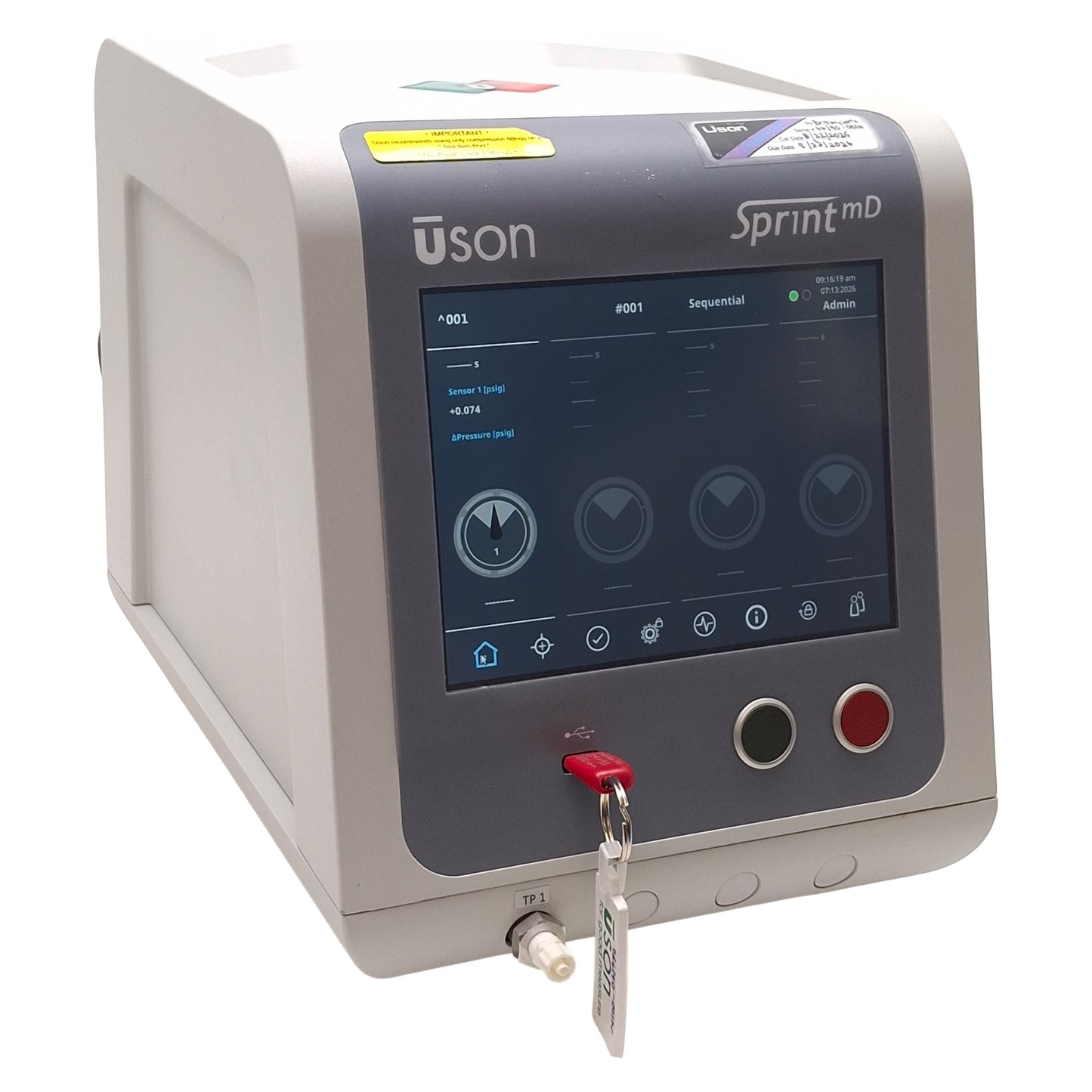 Used USON Sprint mD Single-Channel Leak Tester, Sequential Mode, 0-60psig / 0~-15psig