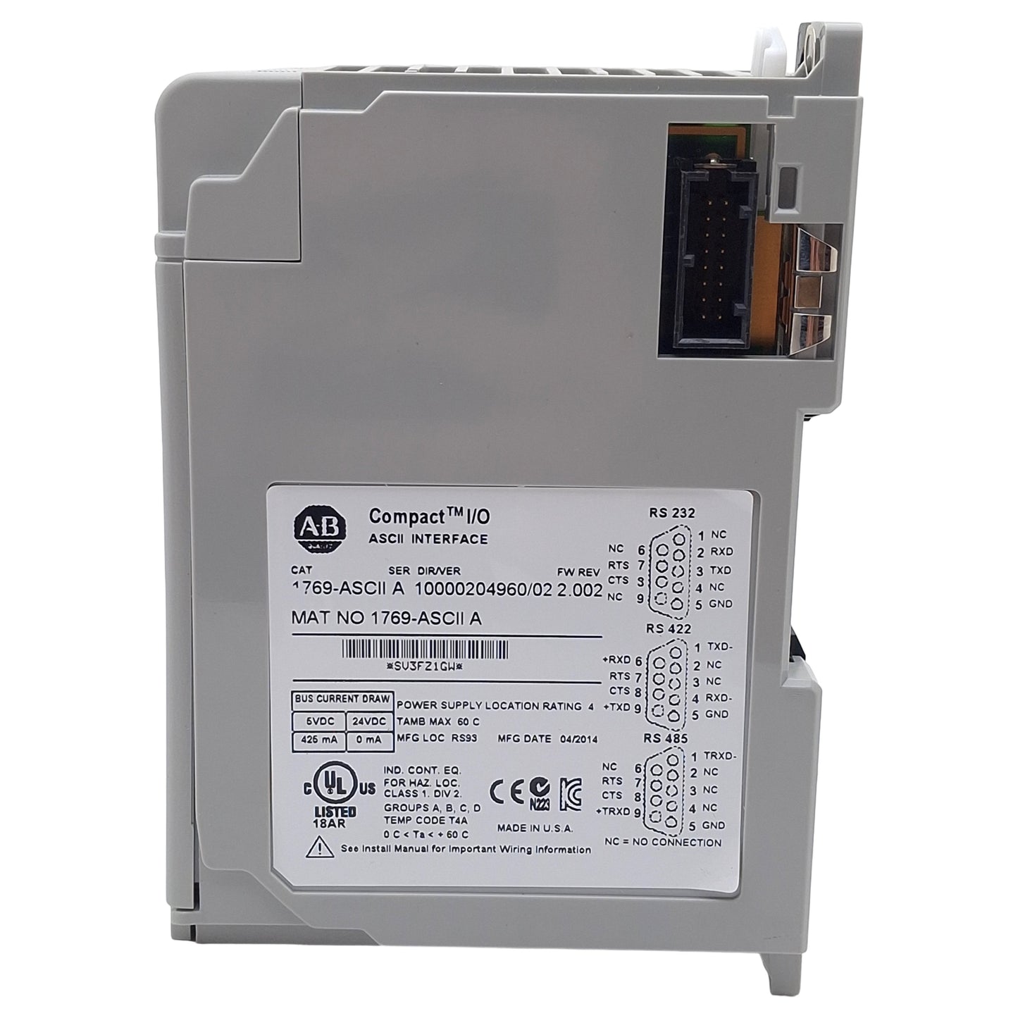 Used Allen Bradley 1769-ASCII Compact I/O Interface Module, 2-Channel, RS232/485/422