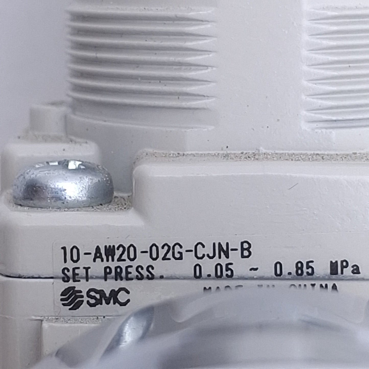 Used SMC 10-AW20-02G-CJN-B Filter Regulator w/Gauge, 0.05-0.85MPa, 1/4 NPT Ports, 5µm