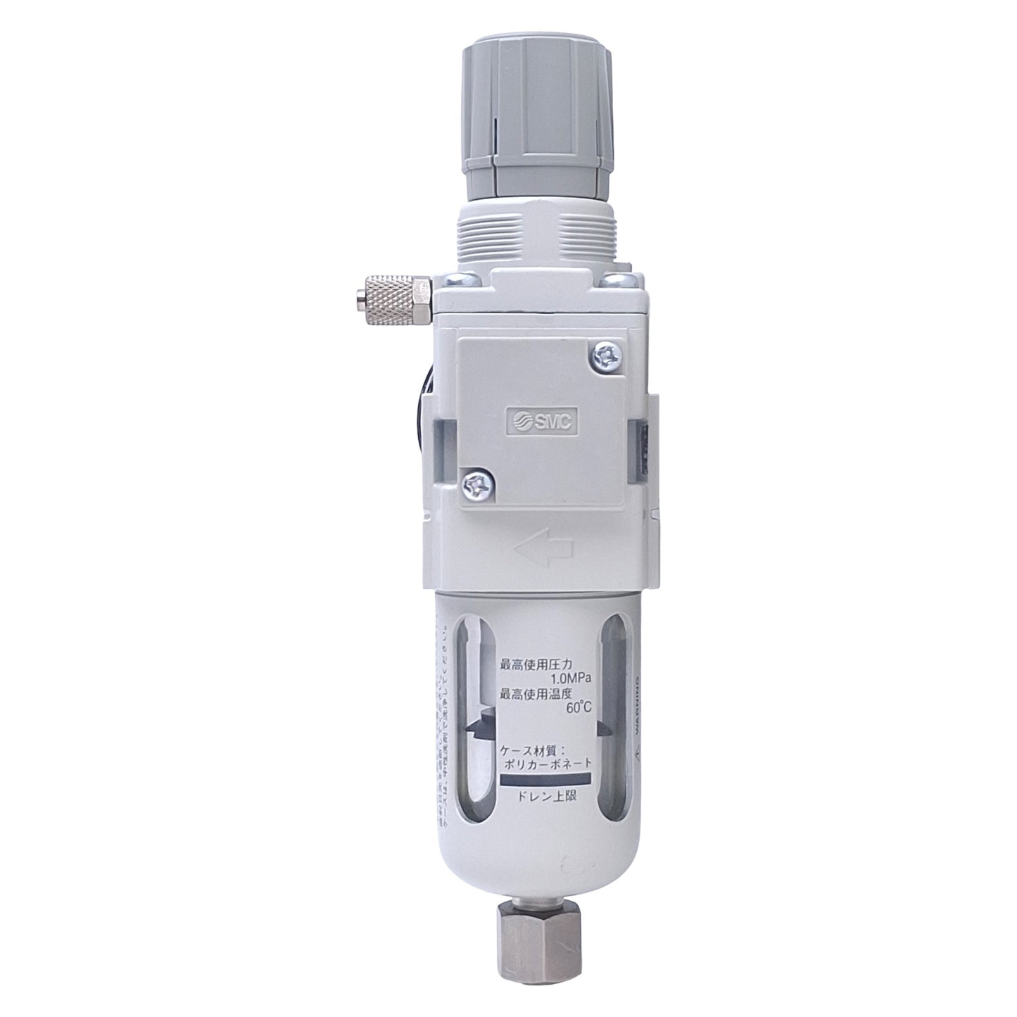 Used SMC 10-AW20-02G-CJN-B Filter Regulator w/Gauge, 0.05-0.85MPa, 1/4 NPT Ports, 5µm