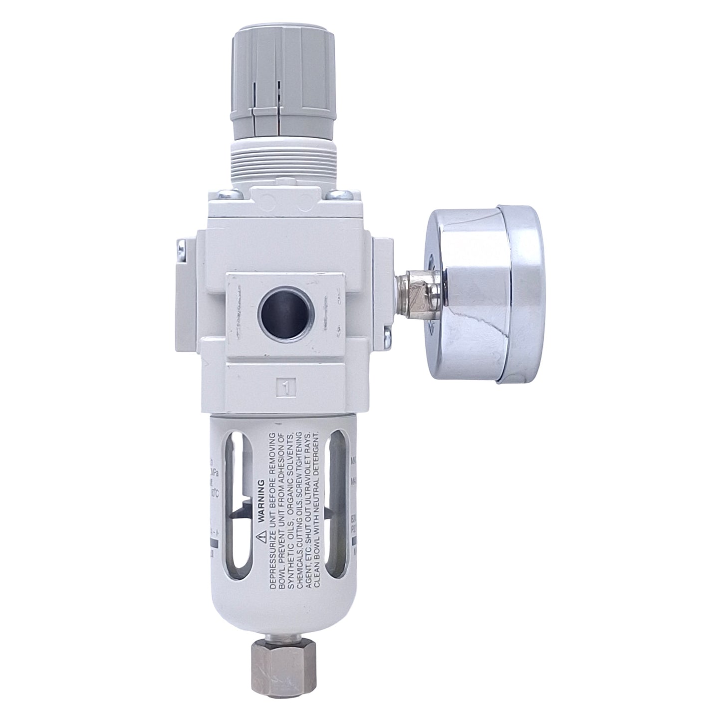 Used SMC 10-AW20-02G-CJN-B Filter Regulator w/Gauge, 0.05-0.85MPa, 1/4 NPT Ports, 5µm