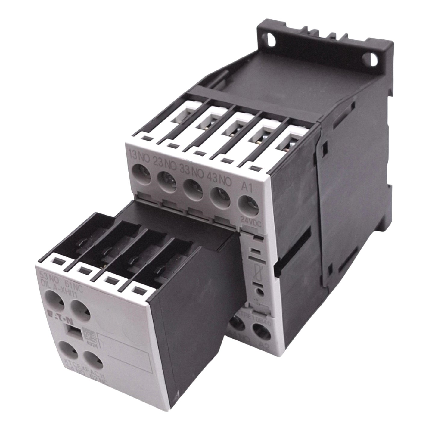 Used Eaton XTRE10B40TD Control Relay, 4-Pole NO, 1NO 1NC Aux, 10A Max, 24VDC Coil