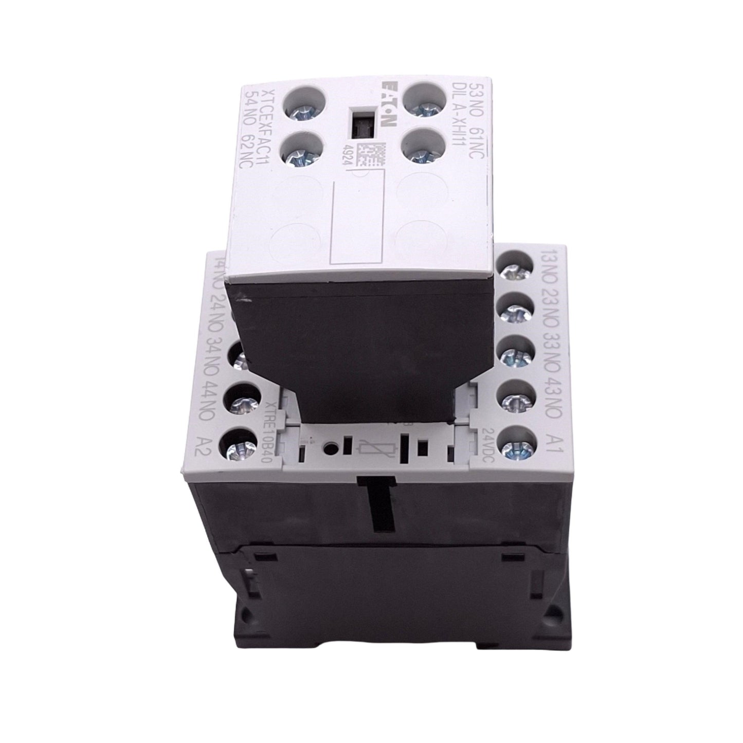Used Eaton XTRE10B40TD Control Relay, 4-Pole NO, 1NO 1NC Aux, 10A Max, 24VDC Coil