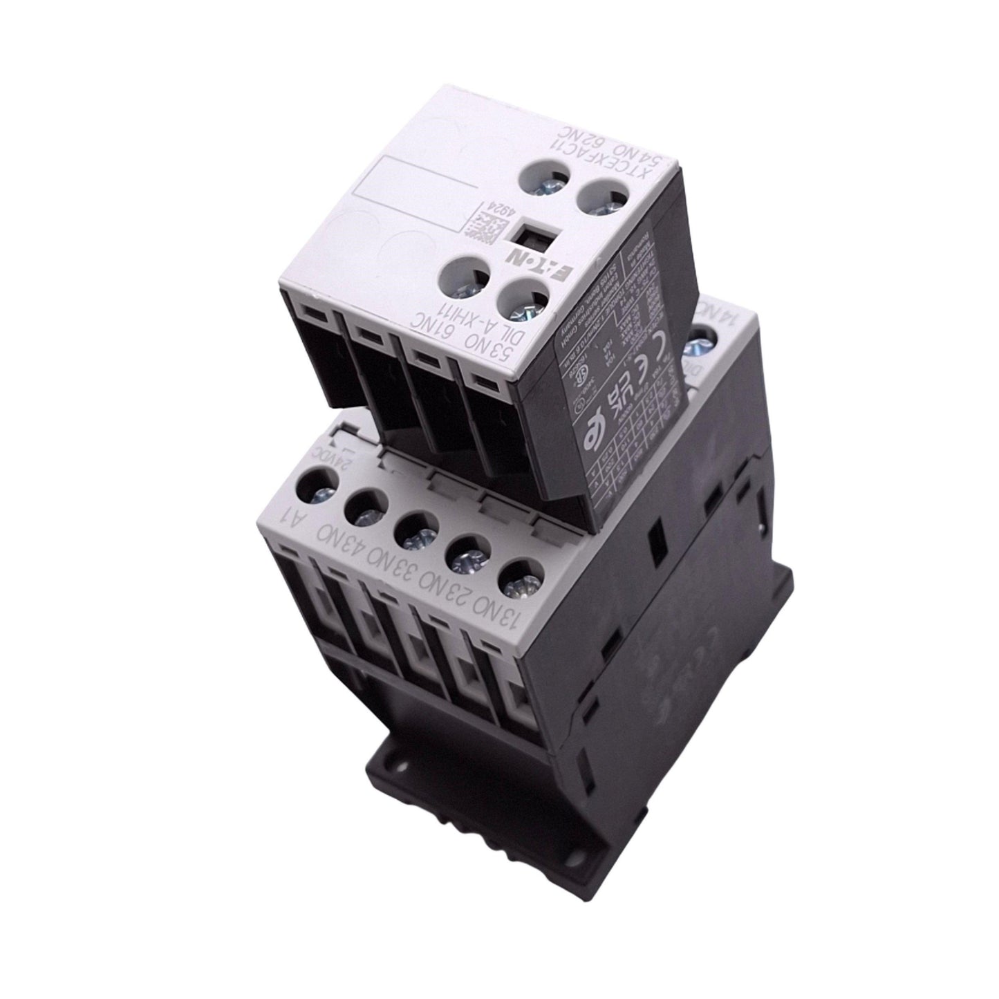 Used Eaton XTRE10B40TD Control Relay, 4-Pole NO, 1NO 1NC Aux, 10A Max, 24VDC Coil