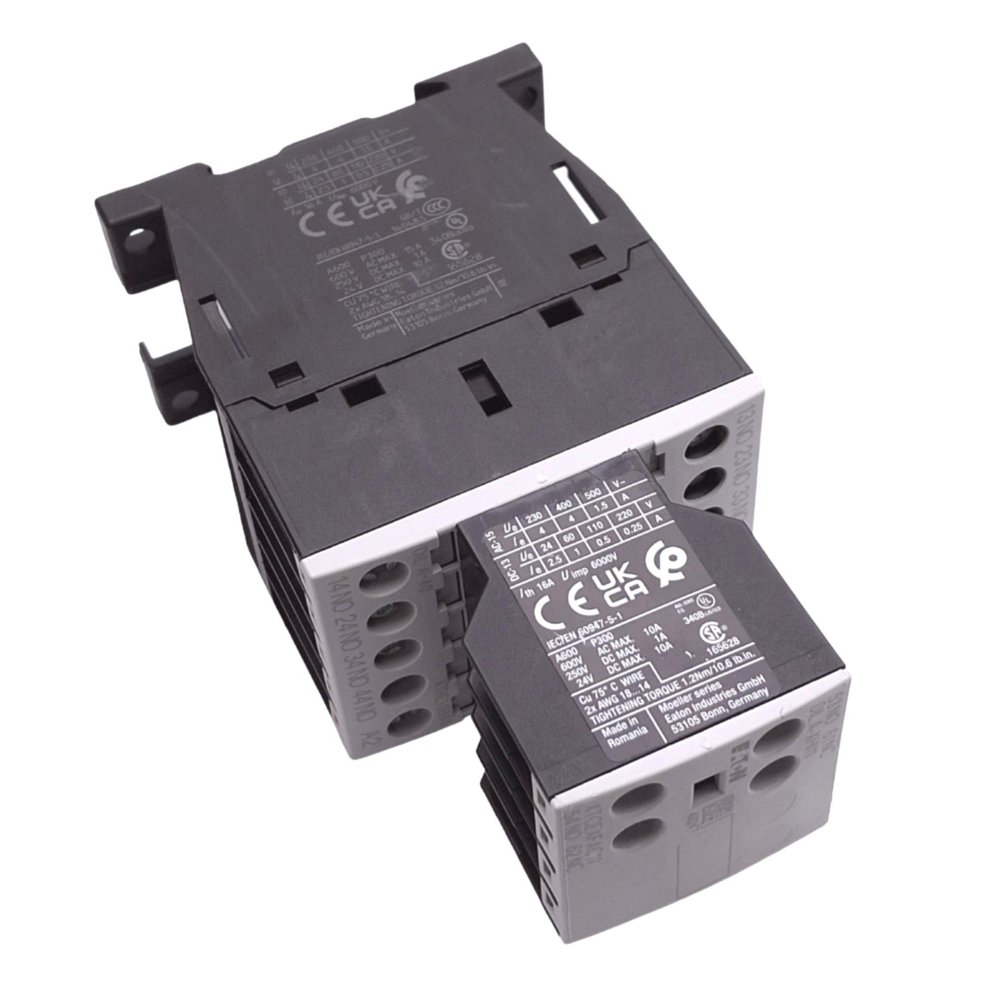 Used Eaton XTRE10B40TD Control Relay, 4-Pole NO, 1NO 1NC Aux, 10A Max, 24VDC Coil