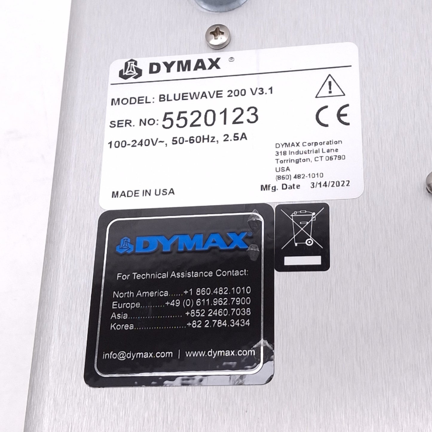 Used Dymax BlueWave 200 V3.1 UV Curing Spot Lamp, 200W 280-450nm, 100-240VAC