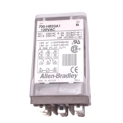 Used Allen Bradley 700-HA33A1 Relay, 3PDT, 11-Pin Blade, 10A Max, 120VAC Coil