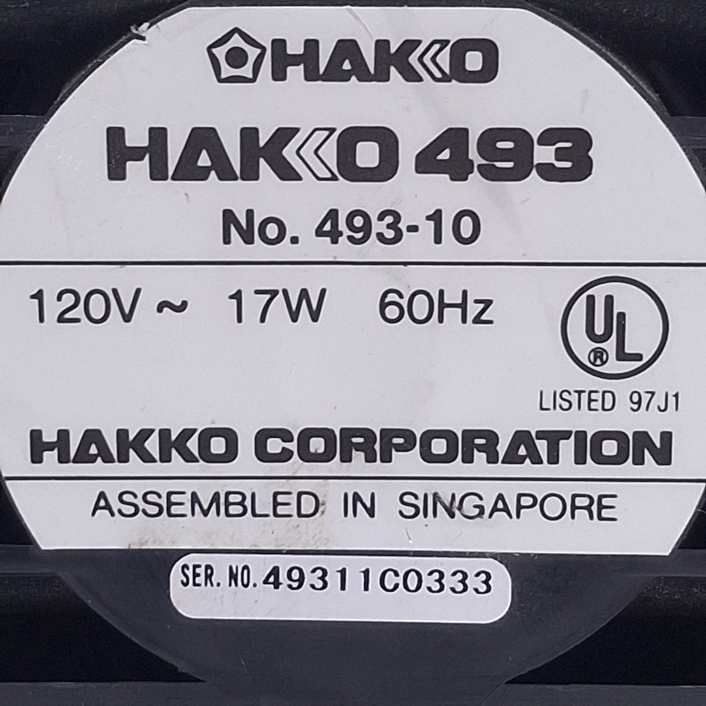 Used Hakko 493-10 Benchtop Smoke Absorber w/Filter 120VAC, 0.93/1.07m³/minute Volume