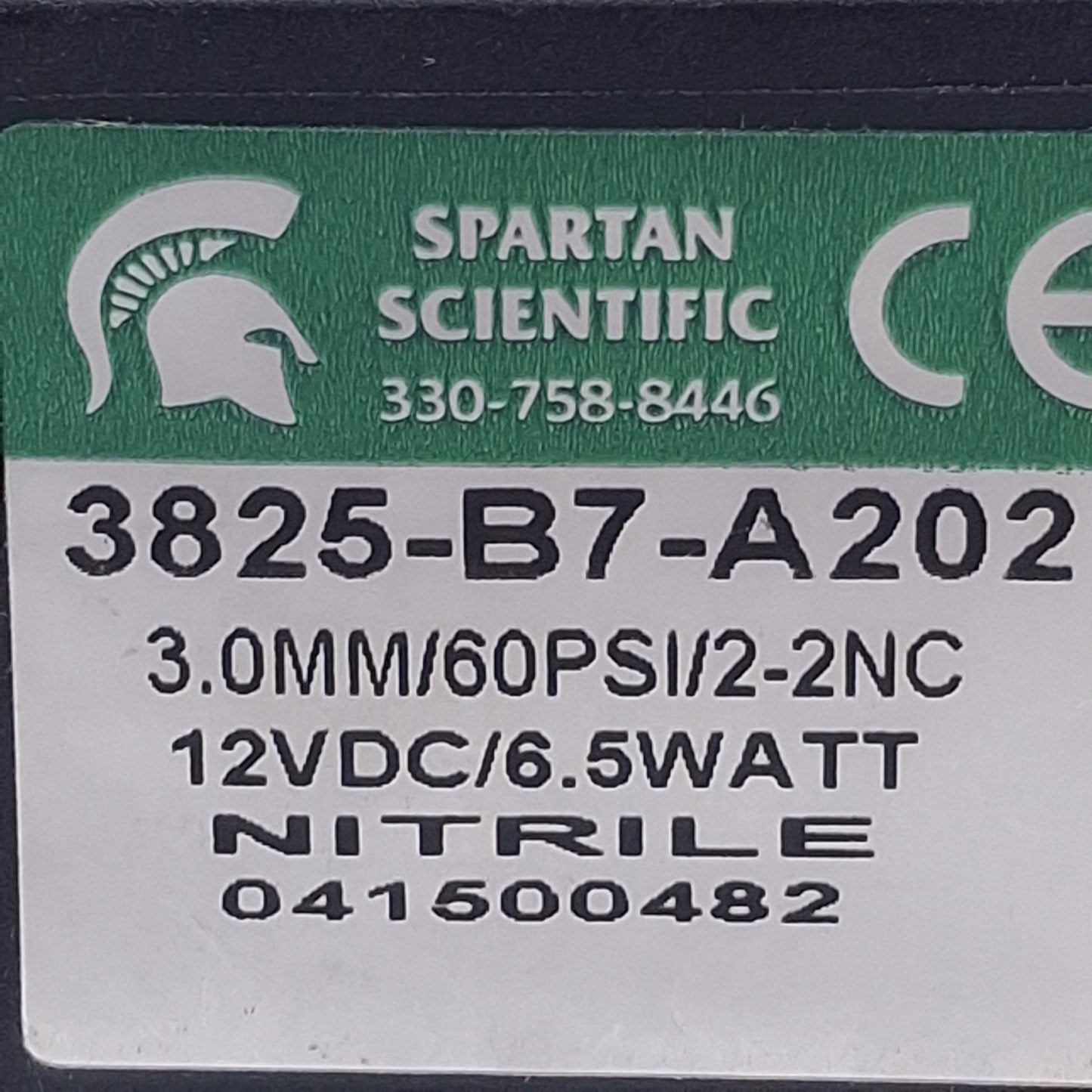 Used Spartan Scientific 3825-B7-A202 Solenoid Valve 2-Way, Vacuum-50psi,12VDC Coil