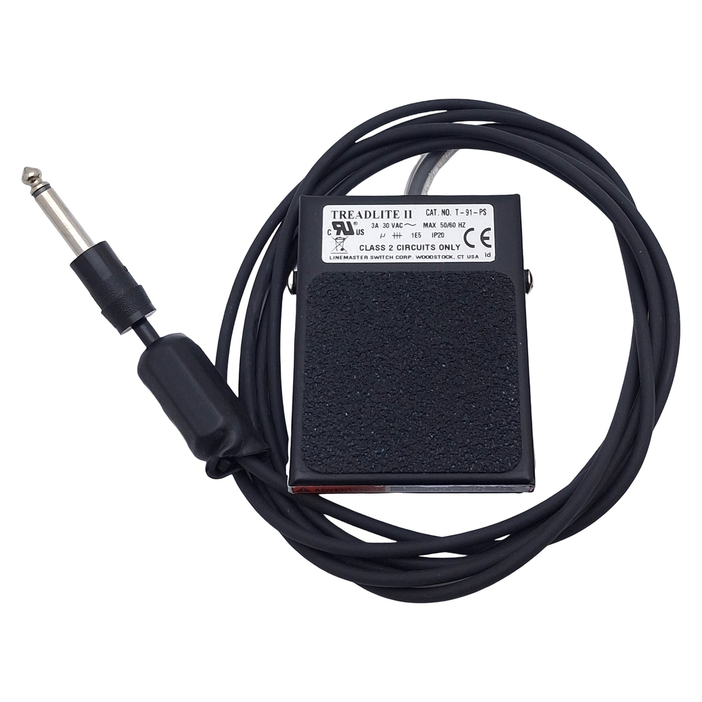 Used Linemaster T-91-PS Momentary Foot Pedal Switch, SPDT, 3A 30VAC, 1/4" Mono Plug