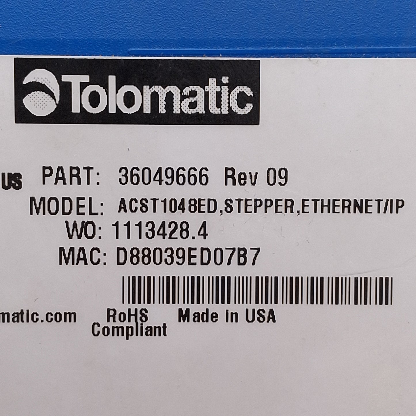 Used Tolomatic 36049666 ACST1048ED Stepper Drive/Controller, Ethernet/IP, 10A 48VDC