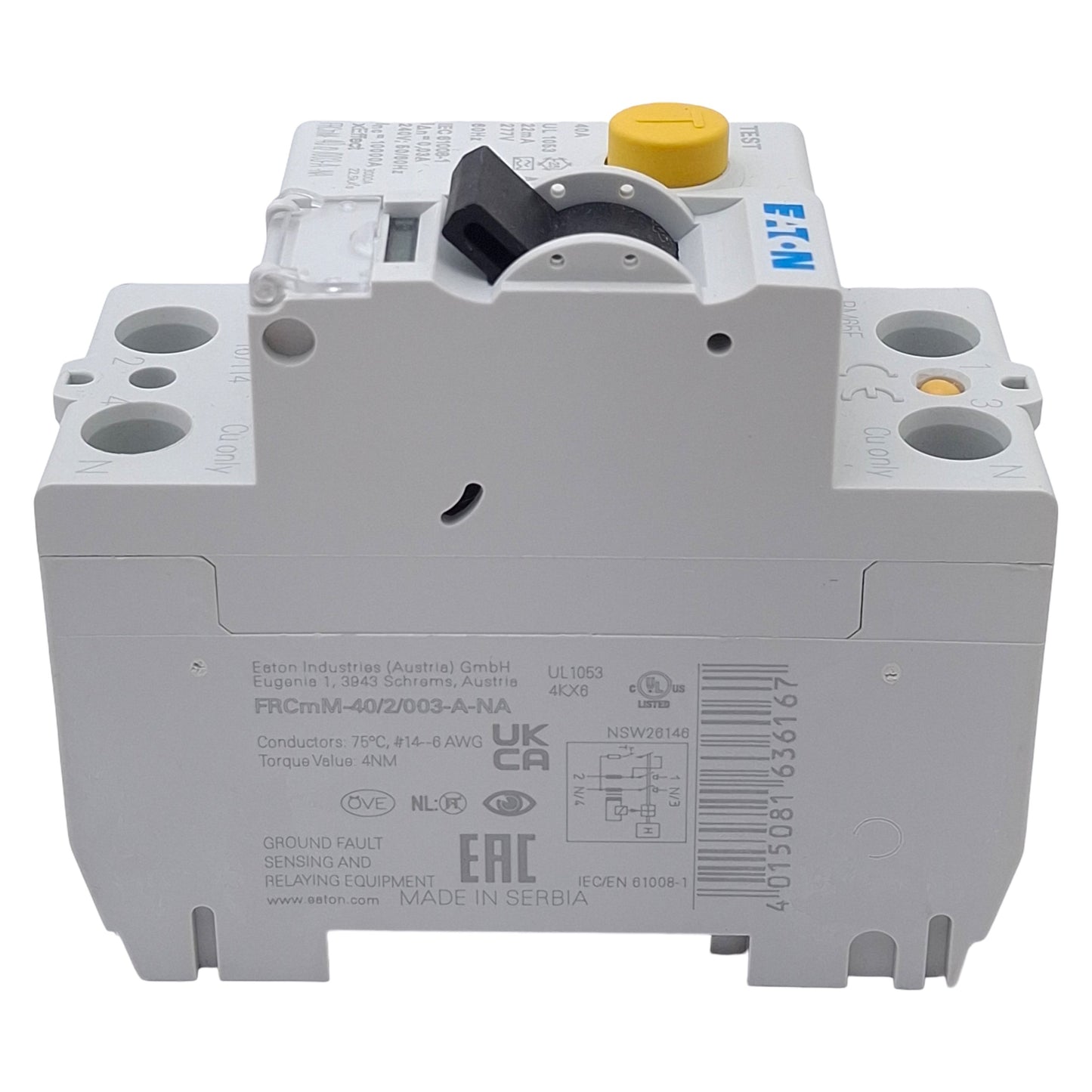 New Eaton FRCMM-40/2/003-A-NA Residual Current Circuit Breaker, 2P, 30mA, 40A 240VAC
