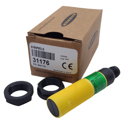 New Banner S18SP6DLQ Photoelectric Sensor, PNP, 300mm Range, 10-30VDC, 4-Pin M12