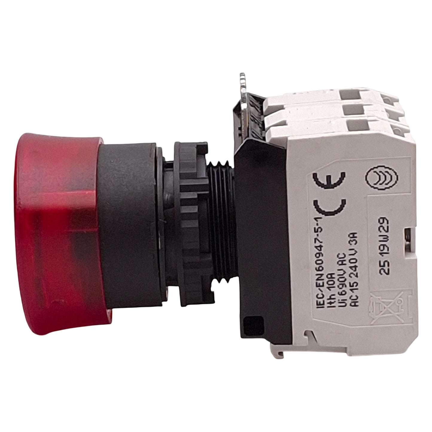 Used Baco L22EM10-3EARL11 Red Twist-Release E-Stop Pushbutton, 1NO+1NC, 24VAC/DC Lamp