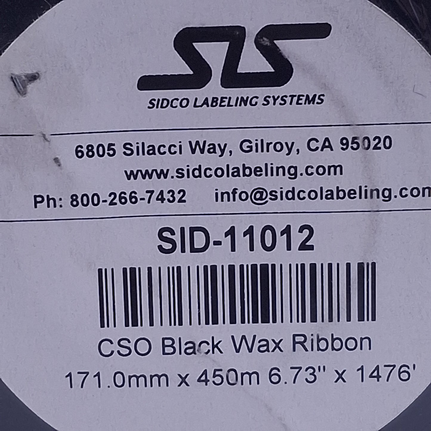 New Sidco Labeling Systems SID-11012 CSO Black Wax Ribbon 6.73in Width, 450m Length