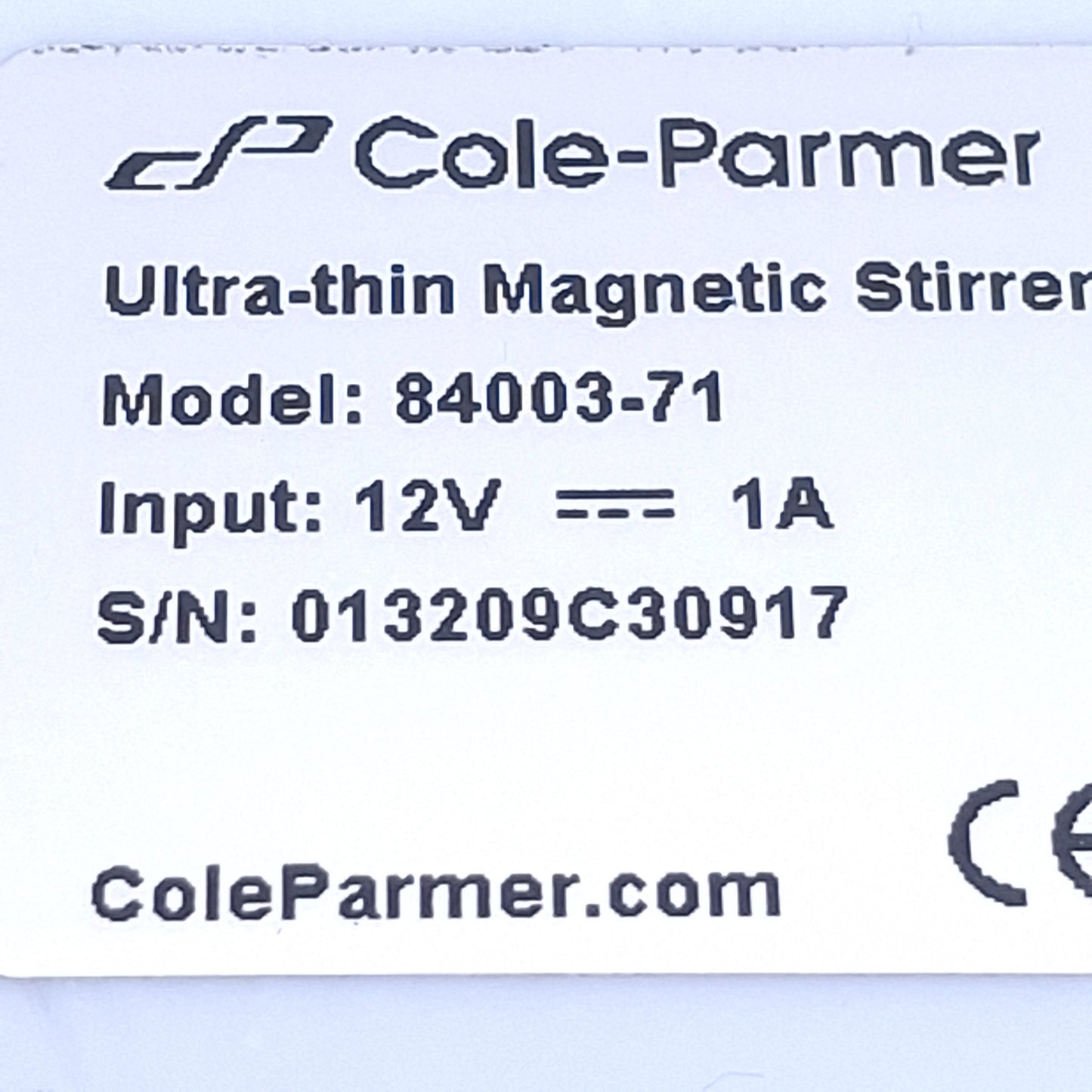 Used Cole Parmer 84003-71 Ultra-Thin Magnetic Stirrer w/Stir Bar 20-1500rpm, 12VDC
