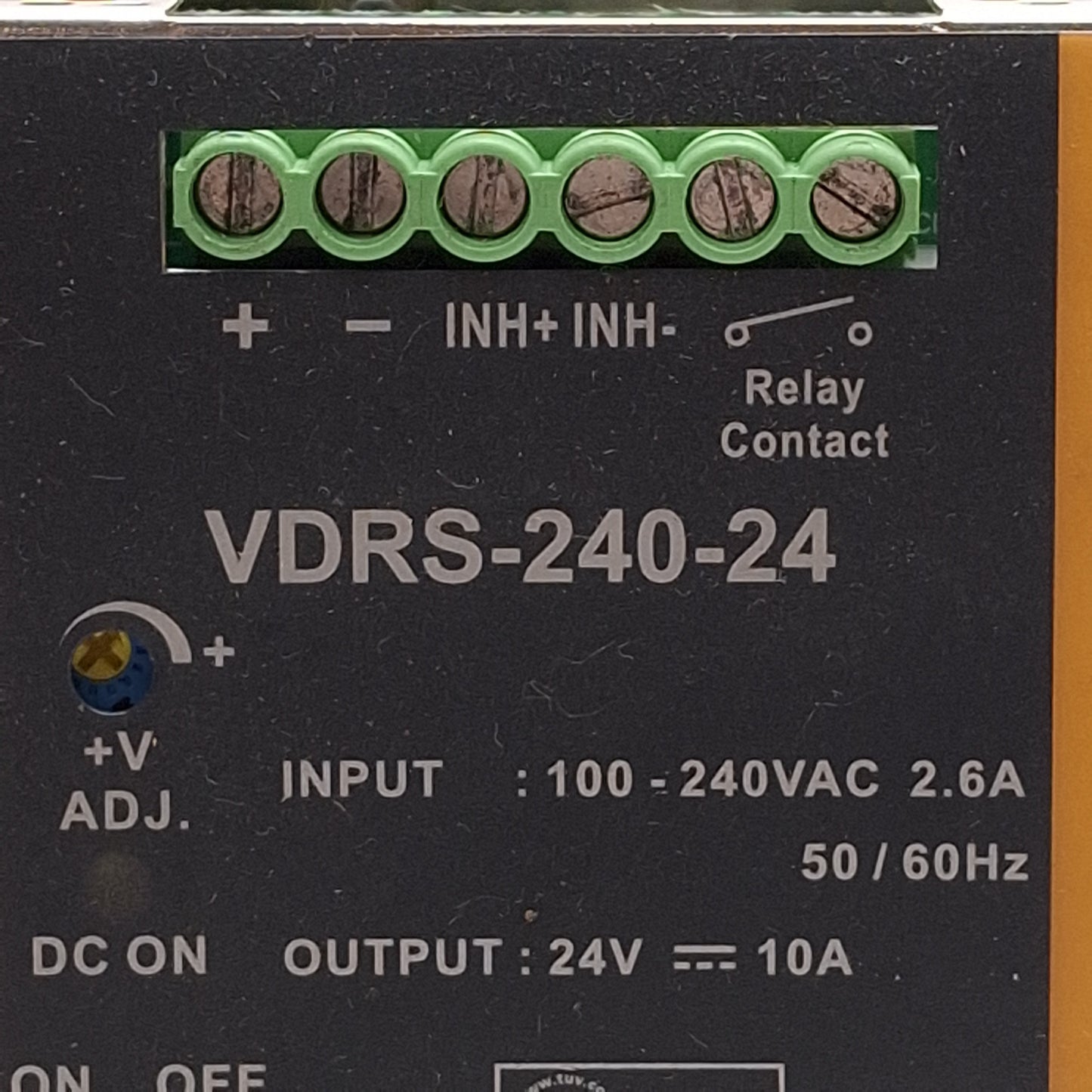 Used CUI Inc VDRS-240-24 PLC Power Supply, 240W 10A 24VDC Output, 100-240VAC Input