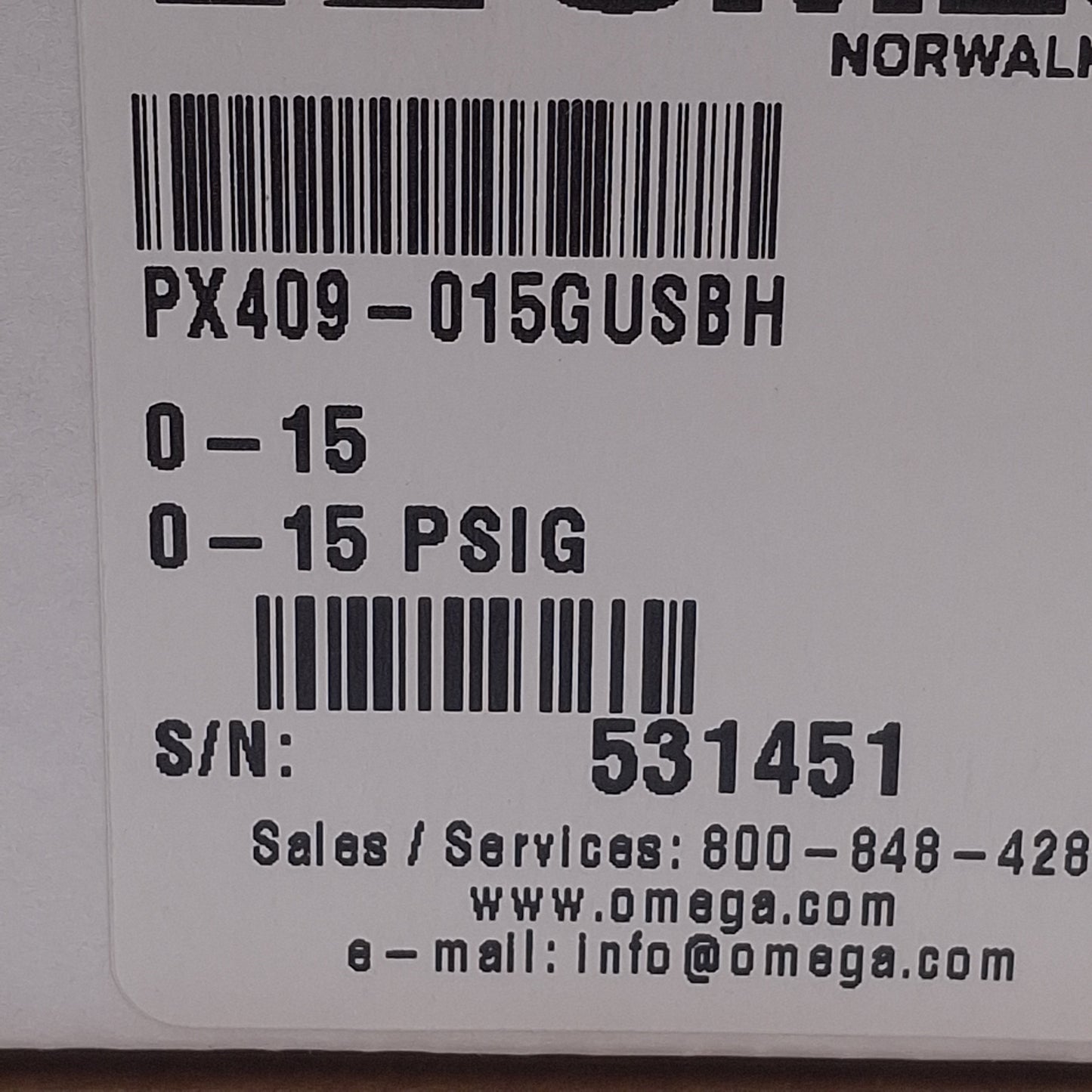 New Omega PX409-015GUSBH Pressure Transmitter 0-15psi Range, 1/4 NPT Port, USB, 2m