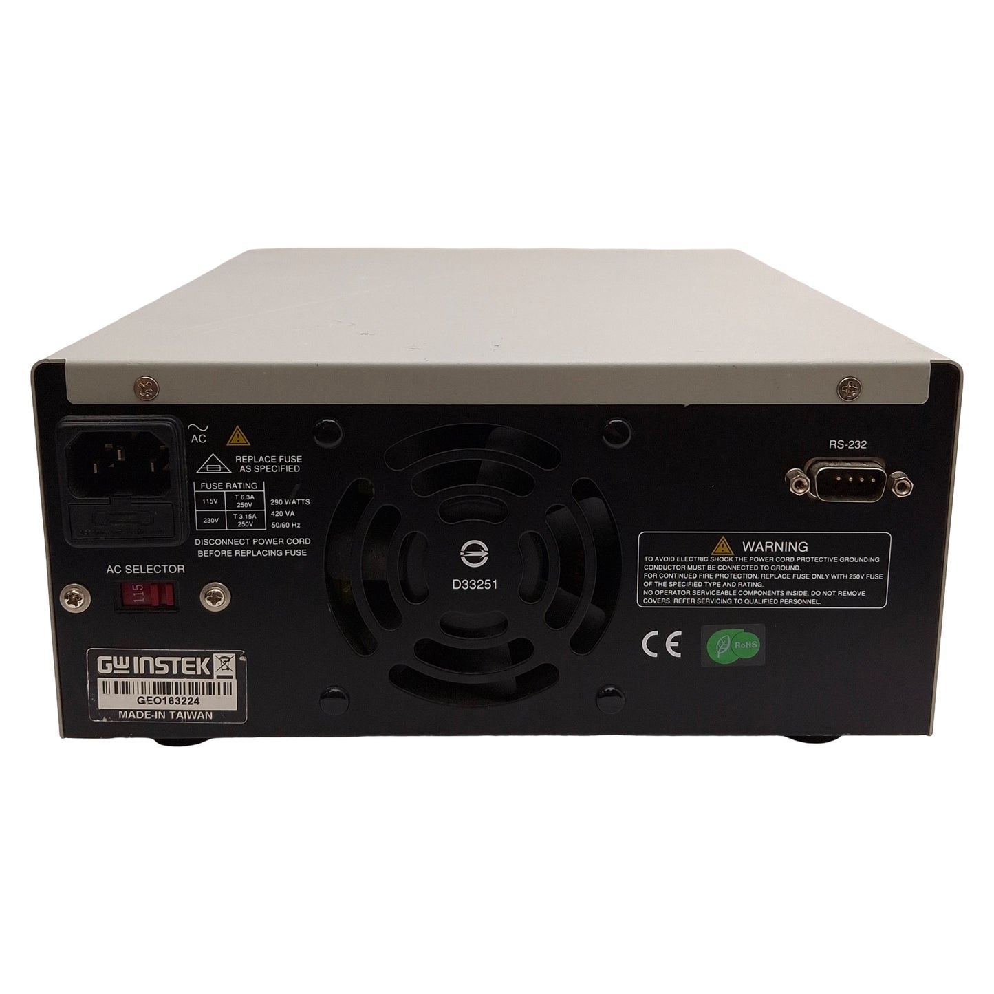 Used GW Instek PSP-2010 Programmable Power Supply, 200W 0-20VDC 0-10A, 115/230VAC IN