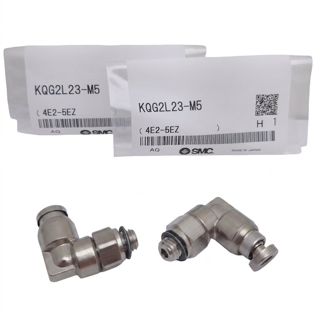 New Lot of 2 SMC KQG2L23-M5 One-Touch Elbow Fitting 90°, M5x0.8 to ø3.2mm Tube, 1MPa