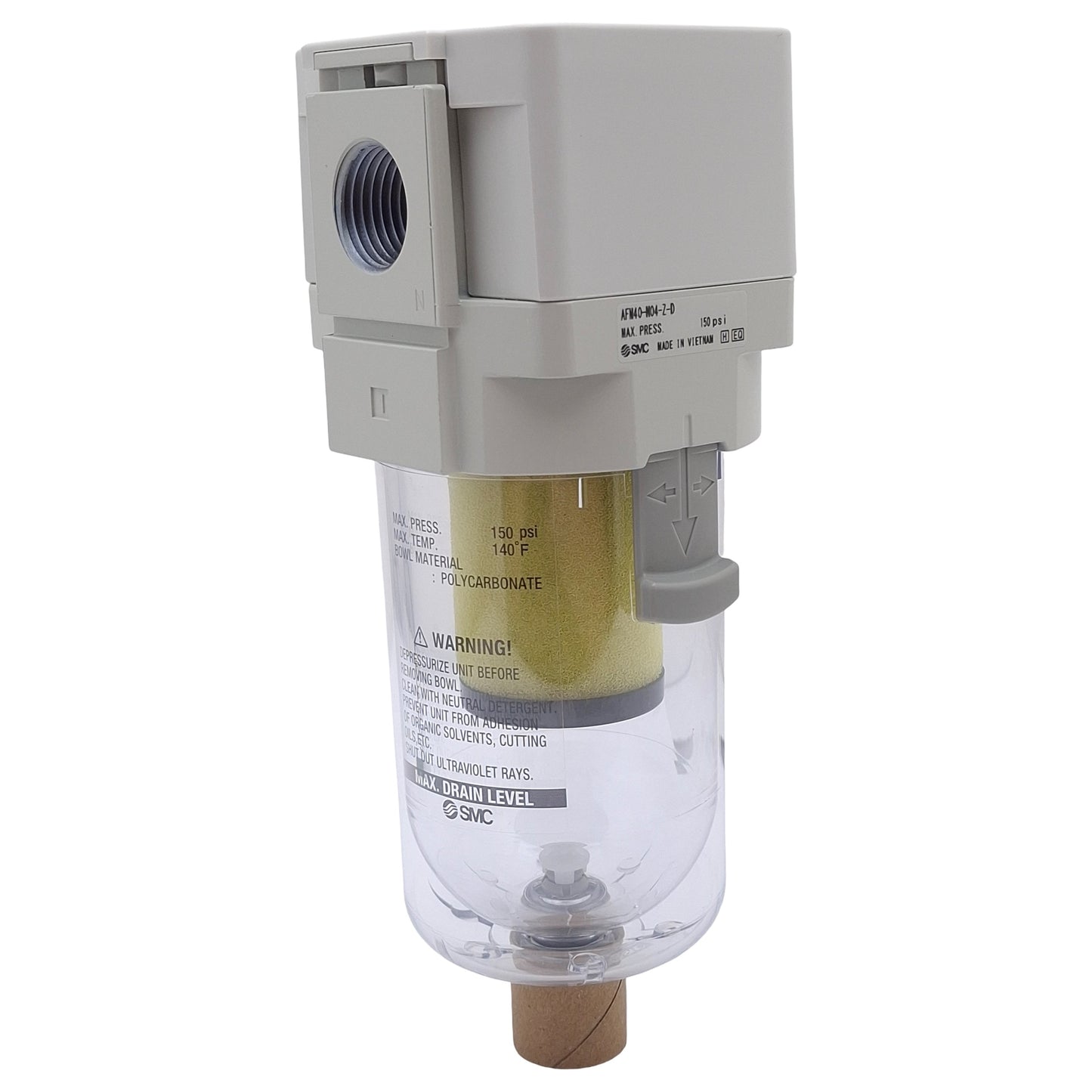 New SMC AFM40-N04-Z-D Coalescing Mist Separator Filter, 1/2in NPT, 0.3µm, 150psi