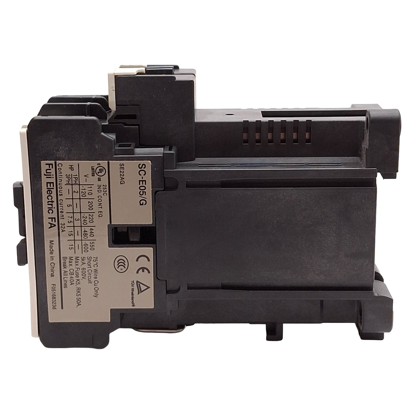 Used Fuji Electric SC-E05/G Contactor, 3-Pole, 15HP @ 3Ø 600VAC, DIN Rail, 24VDC Coil