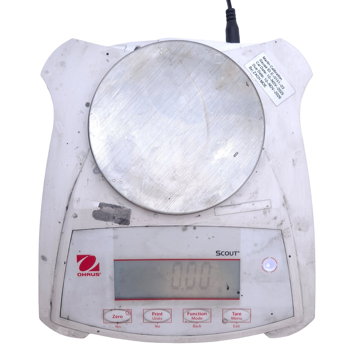 Used Ohaus SPX222 Scout Portable Balance, 220g Capacity, 5VDC, ø4.7in Pan, 22mm digit
