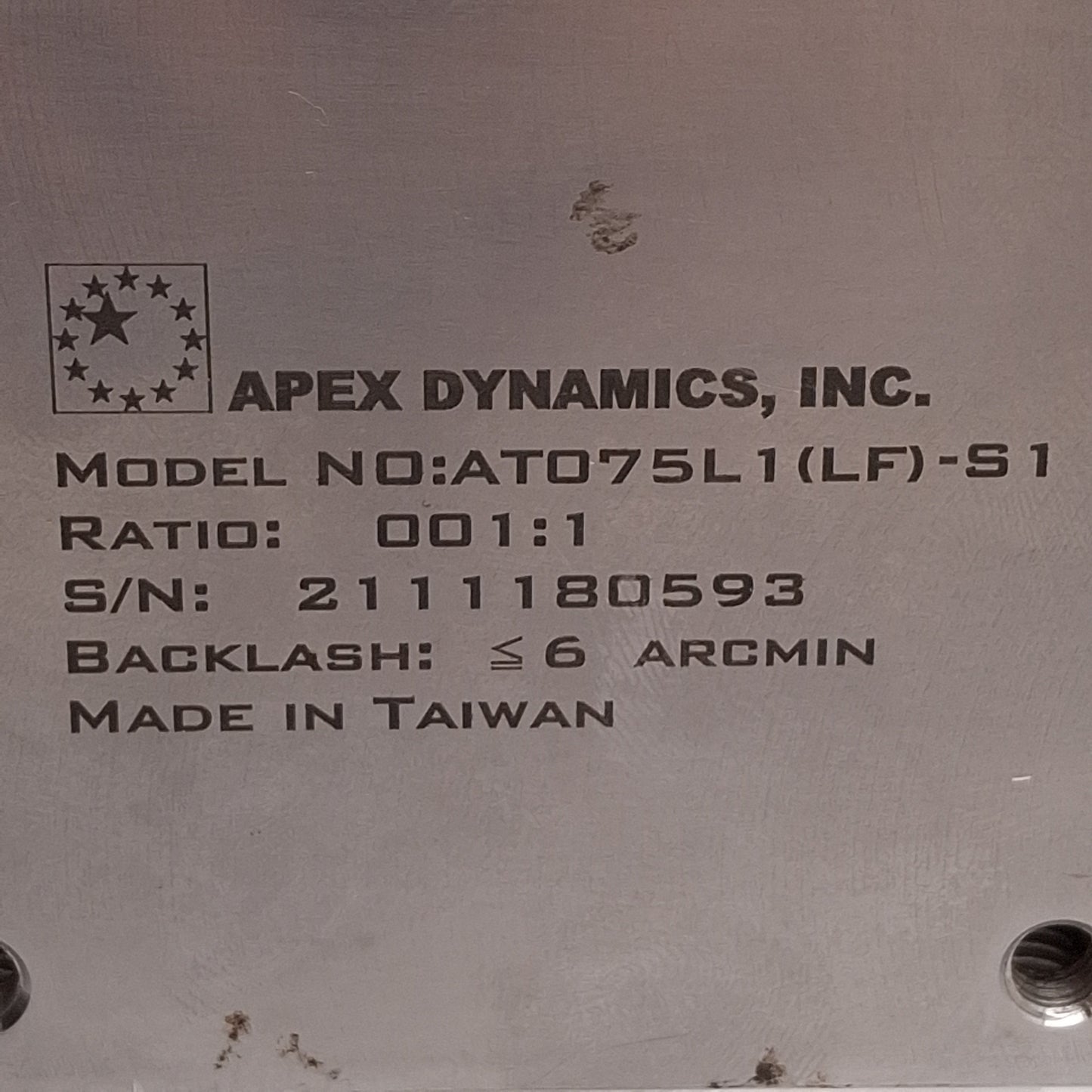 Used Apex Dynamics AT075L1(LF)-S1 Right Angle 1:1 Gearbox, 45Nm, 6500rpm, ø16mm Shaft