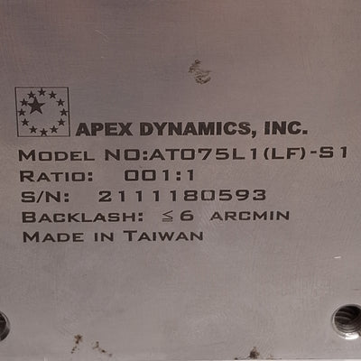 Used Apex Dynamics AT075L1(LF)-S1 Right Angle 1:1 Gearbox, 45Nm, 6500rpm, ø16mm Shaft