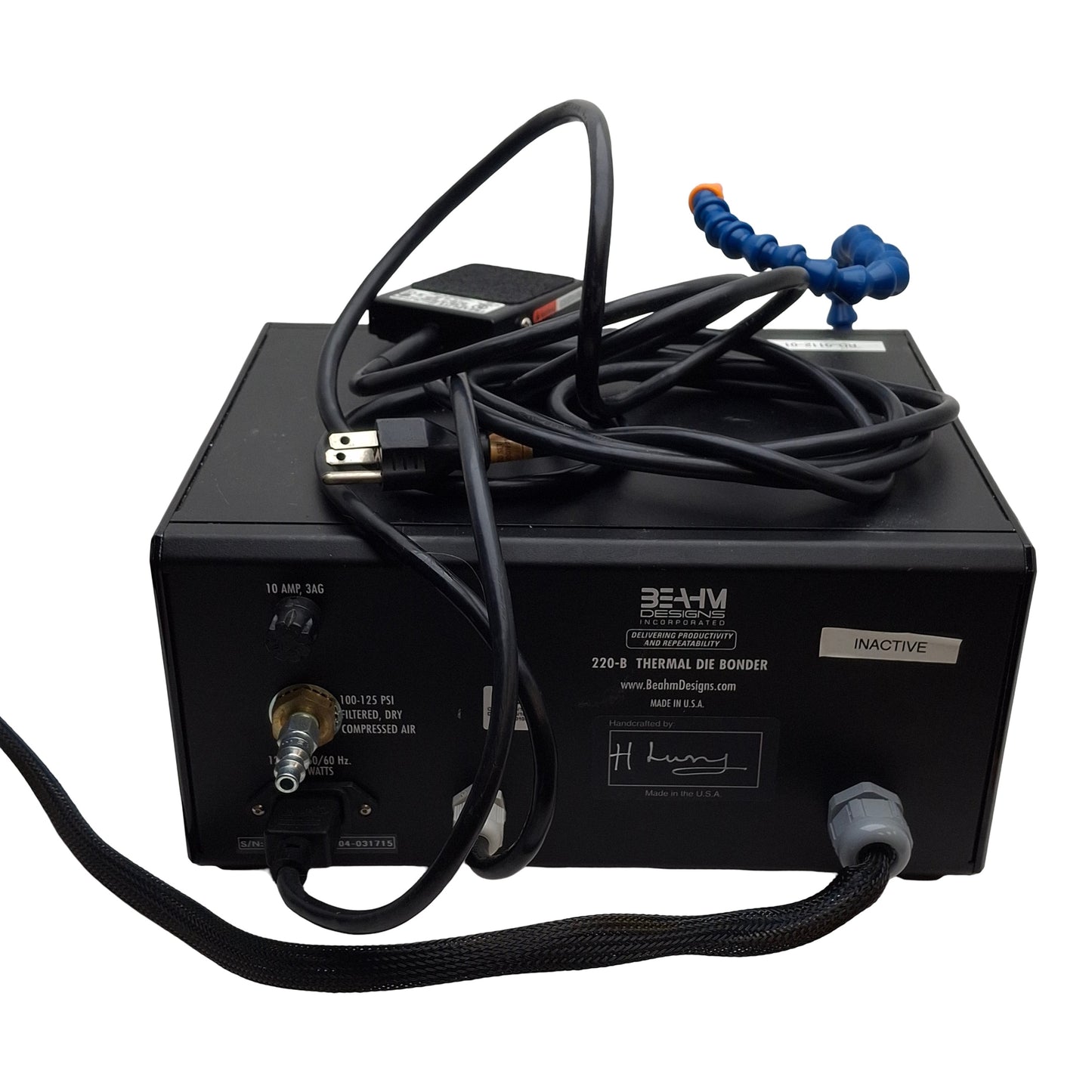 Used Beahm 220-B Thermal Die Bonder 200-500°F, 1-9999sec Timer, 0-100PSI, 120VAC