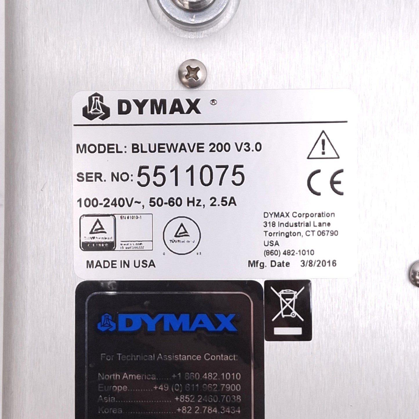 Used Dymax BlueWave 200 V3.0 UV Curing Spot Lamp, 200W 280-450nm, 100-240VAC
