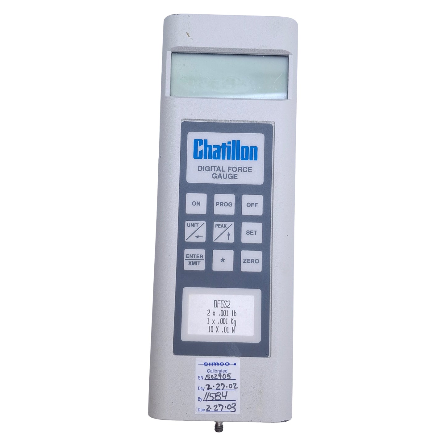 Used Chatillon DFGS2 Digital Force Gauge, 4-1/2 Digit LCD, 2lbf Capacity, RS232