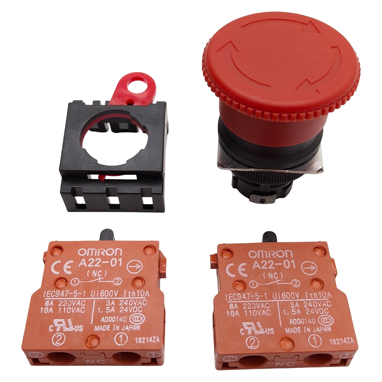Used Omron A22E-M-02 Pushbutton E-Stop, 2NC, Twist-Release, Red ø40mm Mushroom