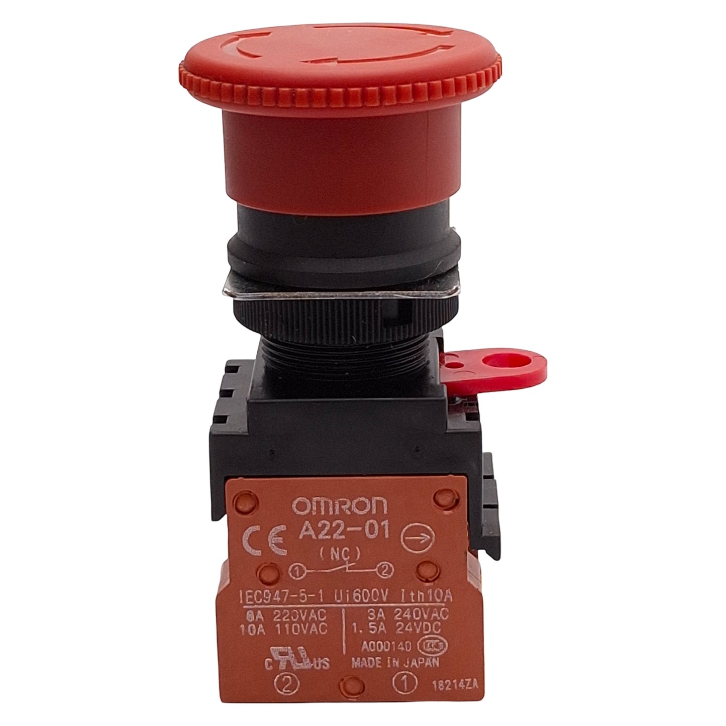 Used Omron A22E-M-02 Pushbutton E-Stop, 2NC, Twist-Release, Red ø40mm Mushroom