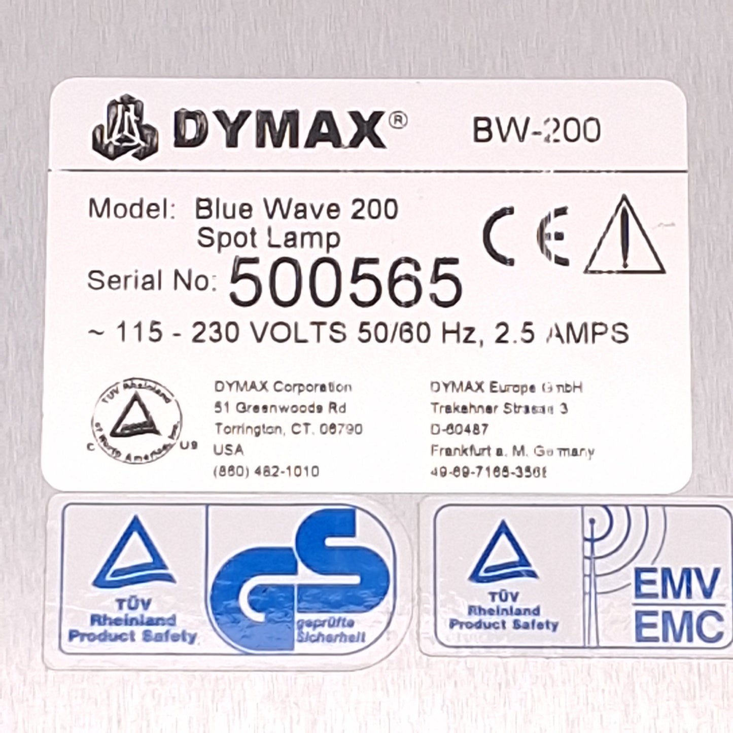 Used Dymax BlueWave 200 V1.0 UV Curing Spot Lamp, 200W 300-450nm, 115-230VAC