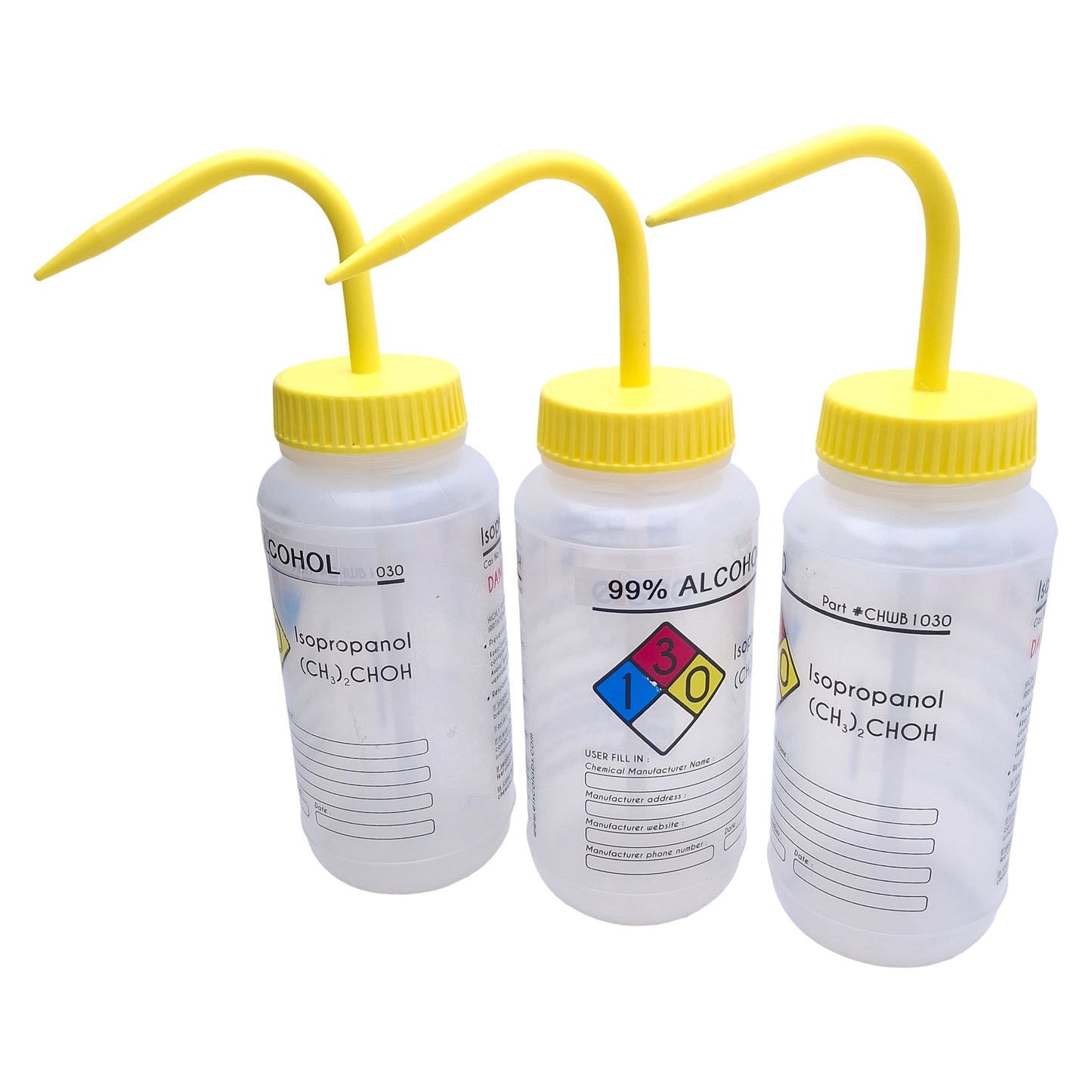Used Lot of 3 Eisco Labs CHWB1030 Plastic Wash Bottle For LDPE, 500ml Capacity