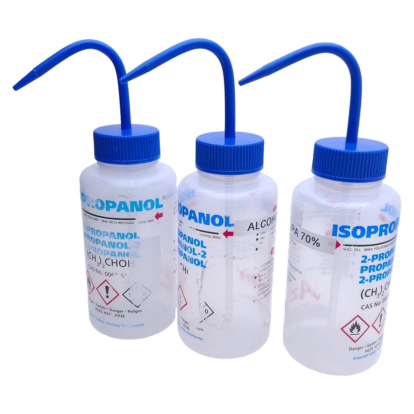 Used Lot of 3 Azlon WGW539VTMLA Plastic Wash Bottle For LDPE, 500ml Capacity