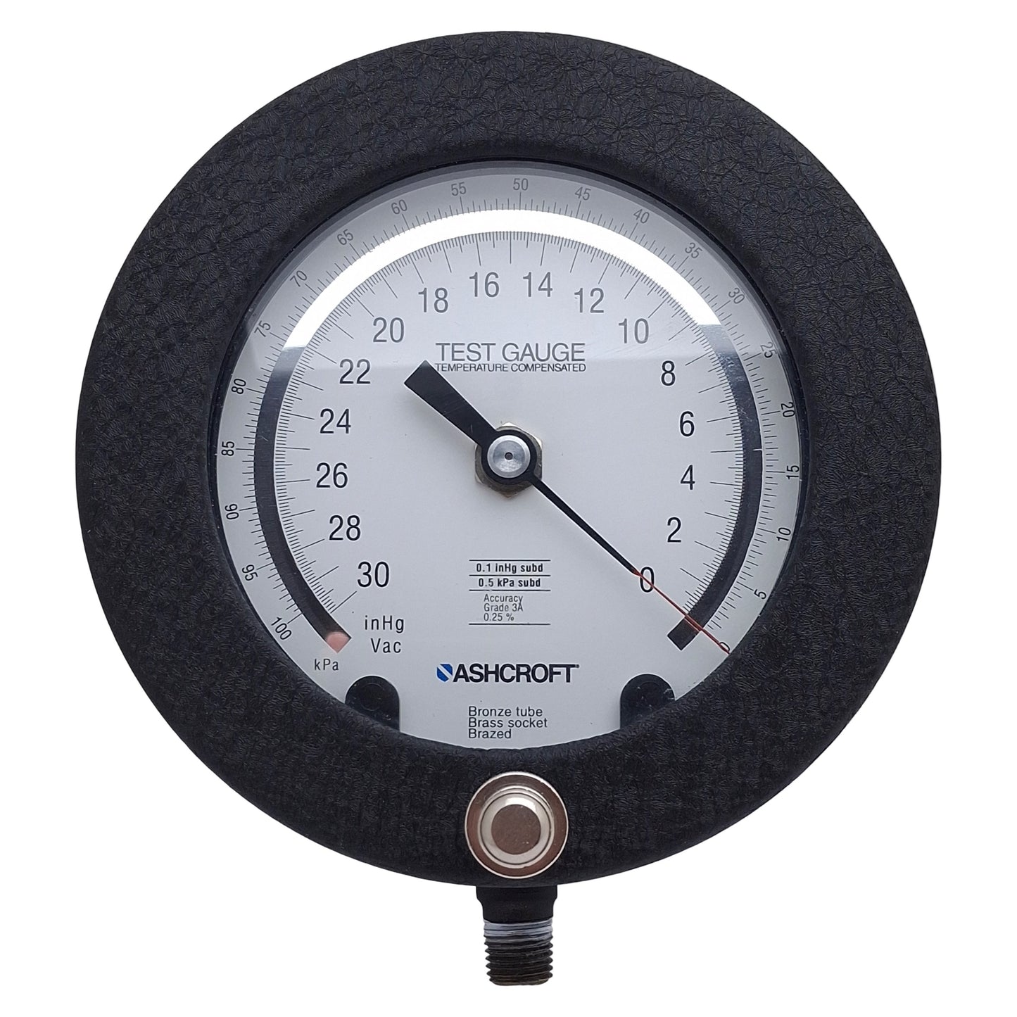 Used Ashcroft 451082AS02L30IMV&100KPA Test Gauge, ø4.5in Dial, 0-30inHg/0-100kPa